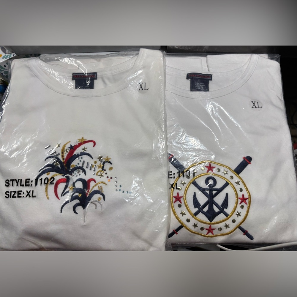 Bundle of 2 Tara Vanessa White Embroidered T-Shirts, size XL